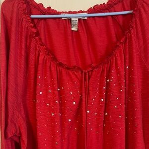 French Laundry Red Blouse with Sparkling Accents